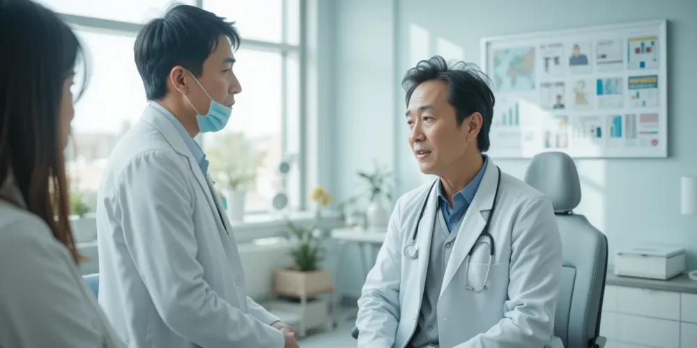 건강검진 항목 추천을 받는 중년 남성