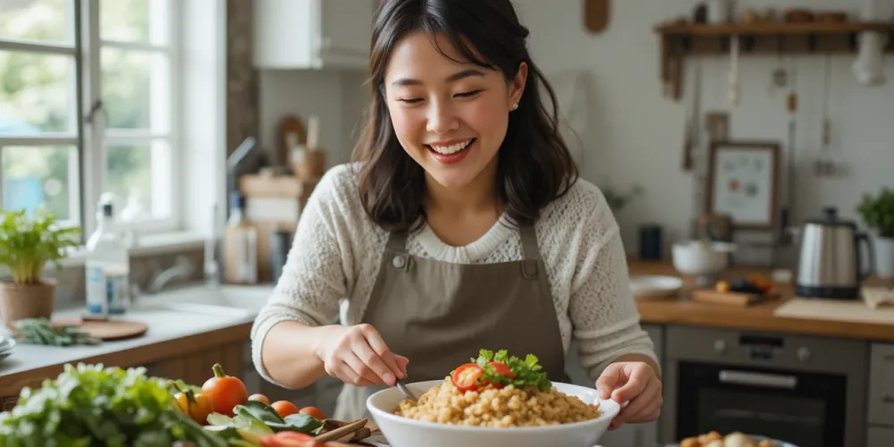 당뇨 관리 식단 준비 중인 여성
