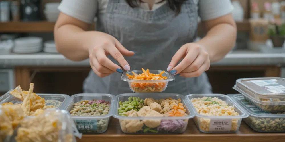 젊은 성인이 일주일분의 당뇨 식단을 용기에 나눠 담아 준비하는 모습