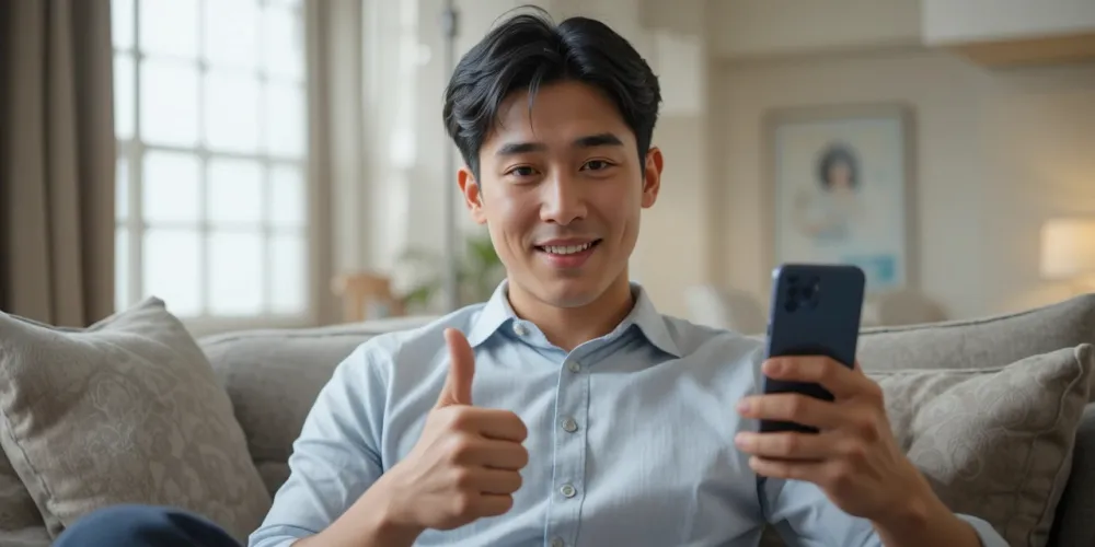 중년 남성이 카카오톡 복원 과정을 확인하는 모습