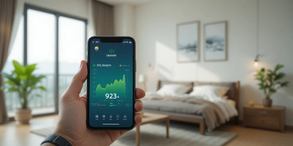 스마트폰으로 전력 사용량을 확인하는 모습