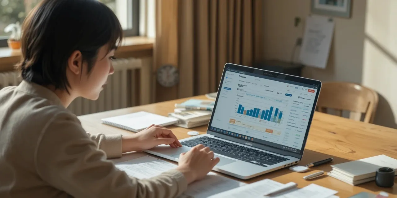 자동차세 자료를 책상에서 확인하는 모습