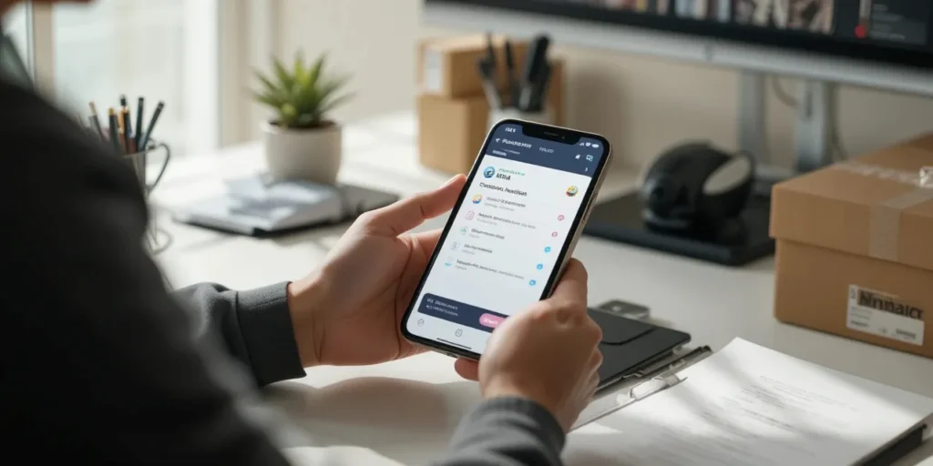 스마트폰으로 편의점 택배 조회를 확인하는 남자의 모습