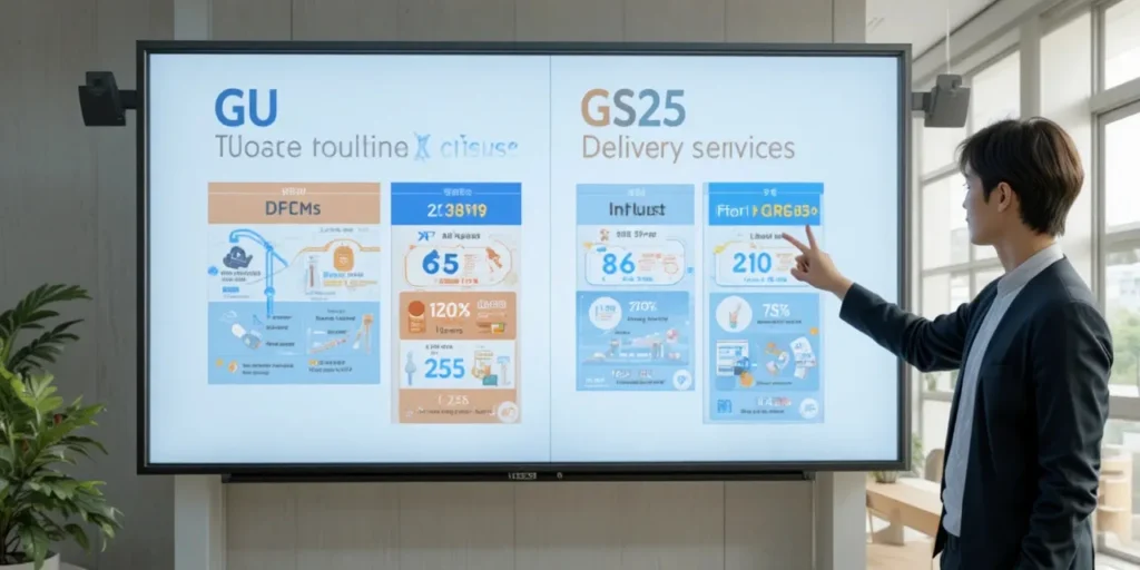 CU와 GS25 택배 서비스를 비교하는 남성의 모습