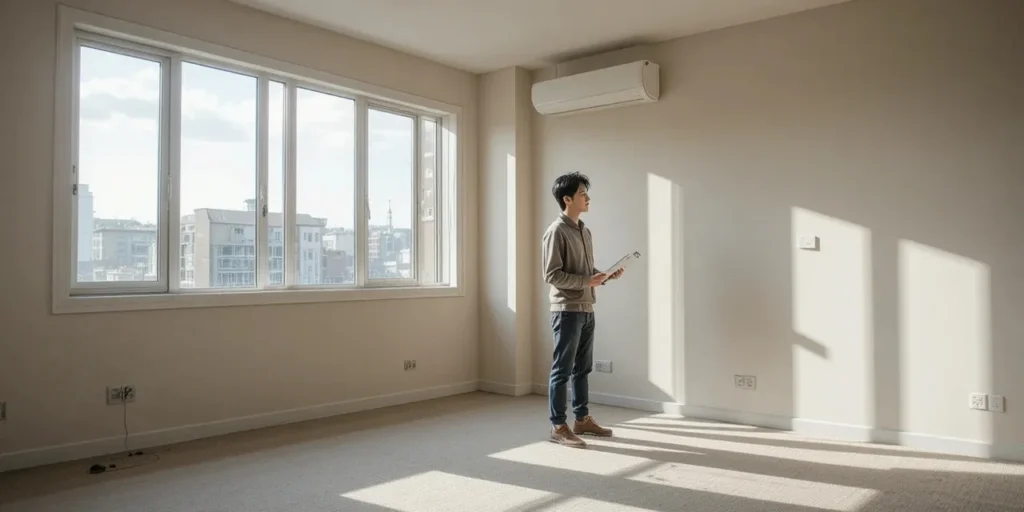 집 내부 상태를 체크하는 남자의 모습