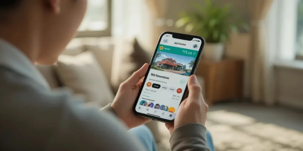 스마트폰으로 전세 시세를 비교하는 남자의 모습