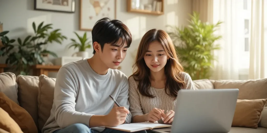 전세 사기 예방 정보를 확인하는 부부의 모습