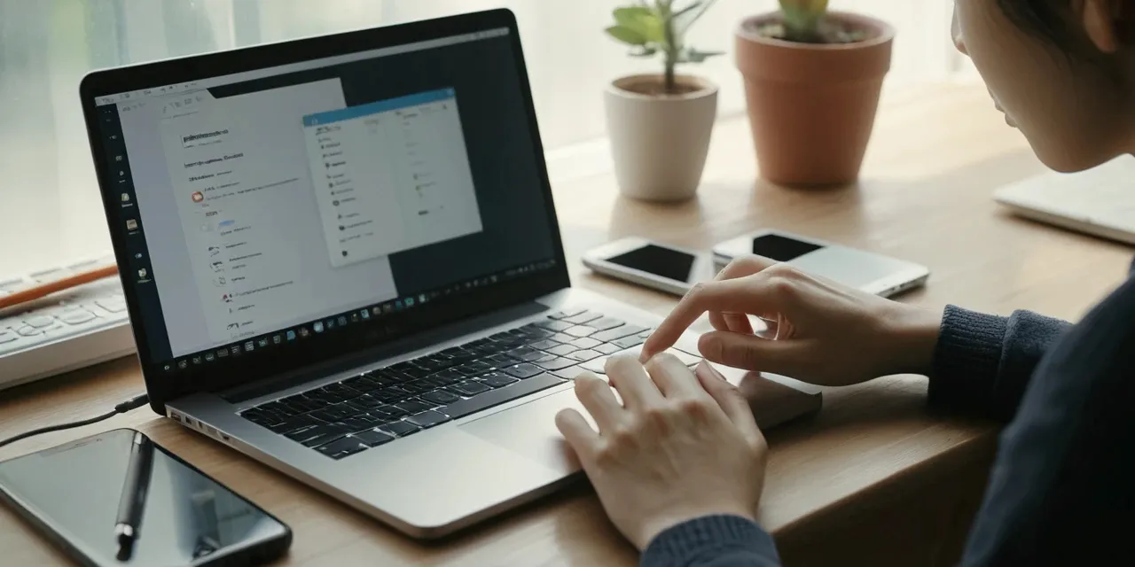 USB 케이블로 스마트폰과 노트북을 연결하는 모습