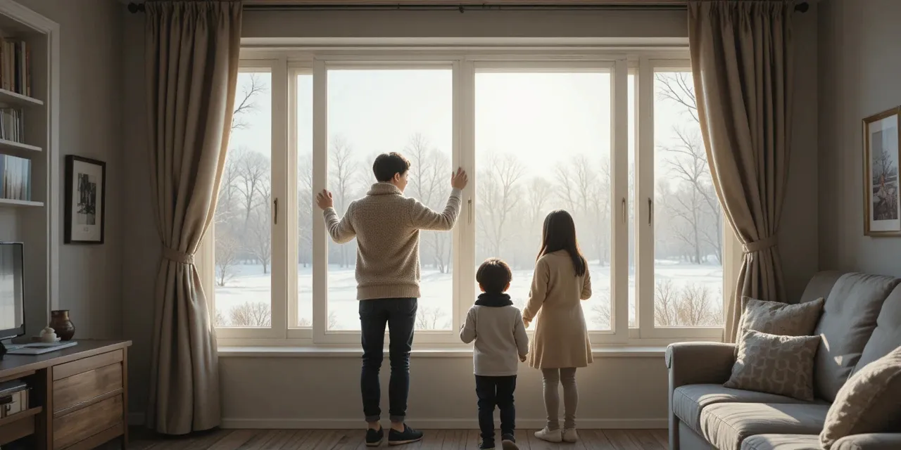 창문 틈을 막는 가족의 모습