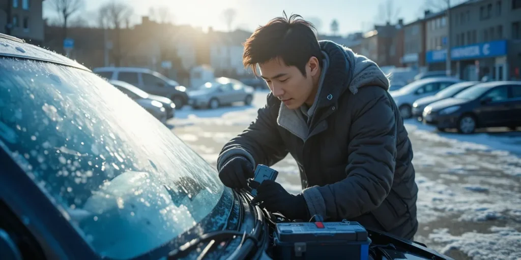 아침 차량 점검으로 한파에 대비하는 모습