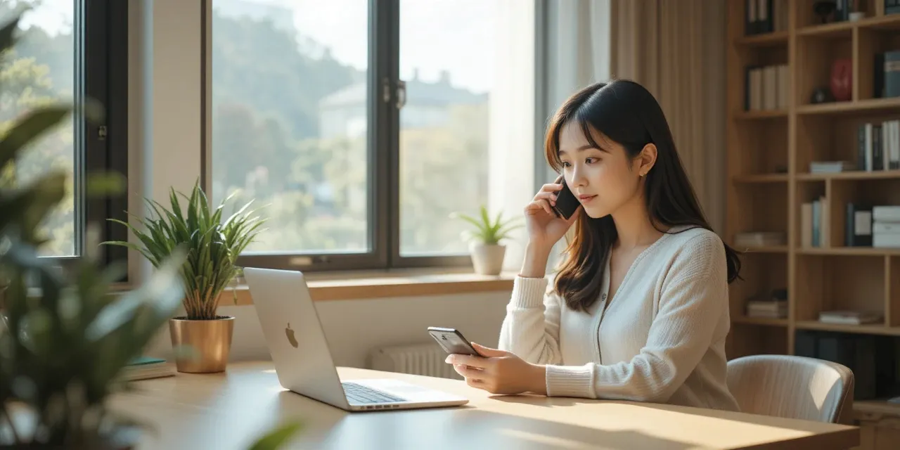 스마트폰으로 고객센터에 연결하는 모습