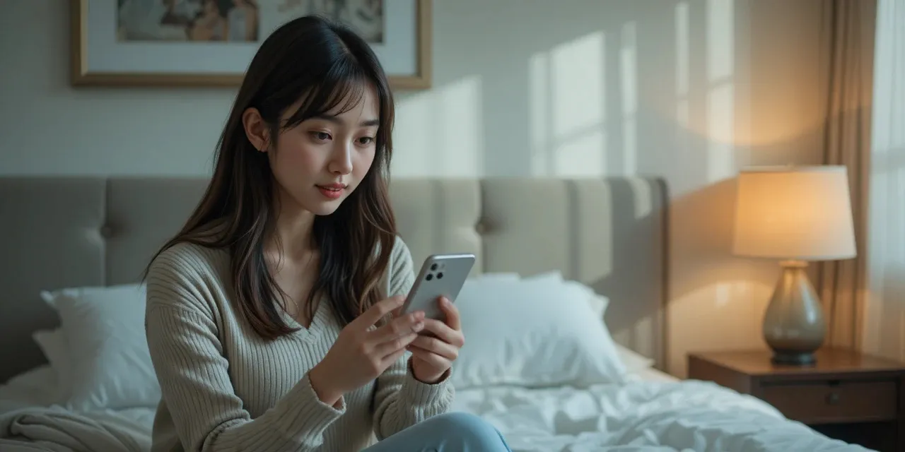 스마트폰으로 반품 신청 화면을 확인하는 모습