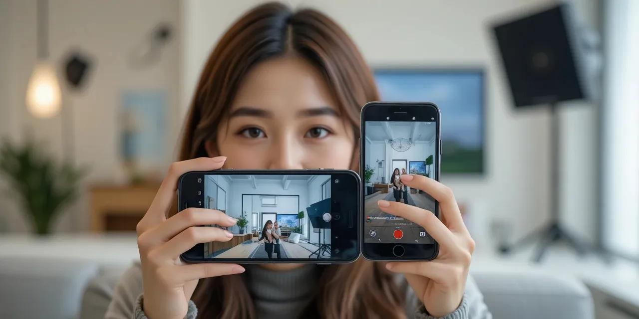 스마트폰 카메라 비교하는 모습