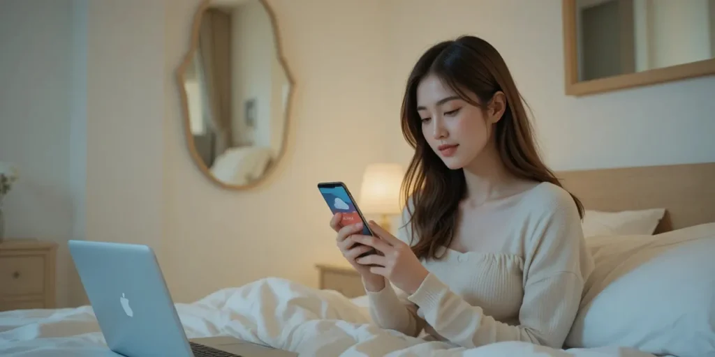 침실에서 클라우드 사용량을 확인하는 모습