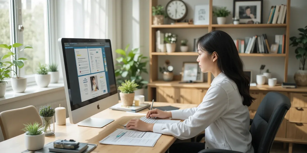 사무실에서 건강보험 정보 조회 중인 모습