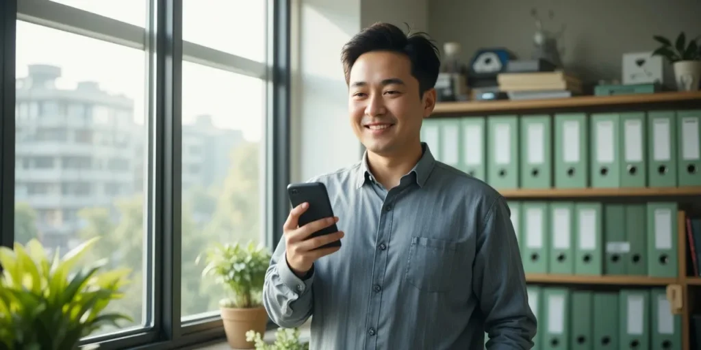 소상공인 25만원 지원금 경영안정바우처 지급 확정 5 지원금 알림을 휴대폰으로 확인하는 중년 남성의 모습