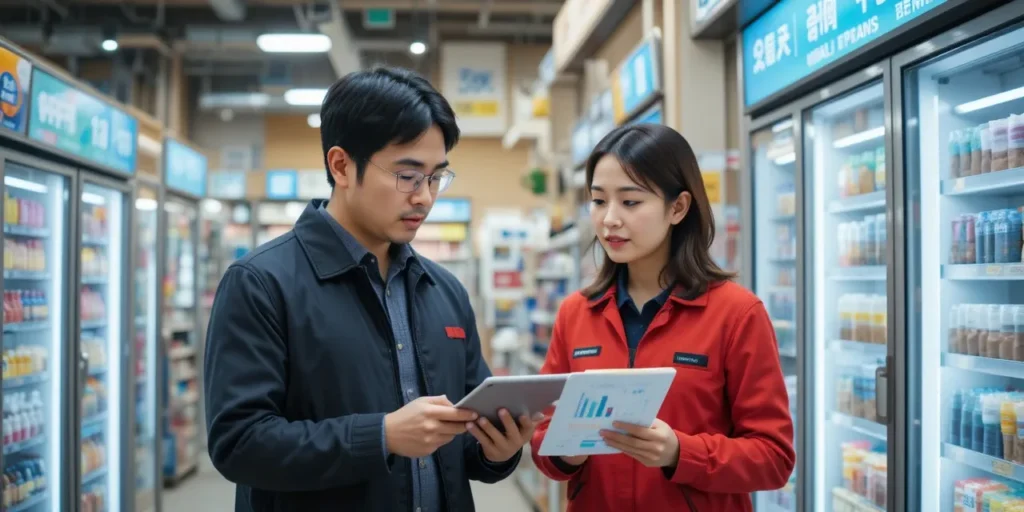 소상공인 25만원 지원금 경영안정바우처 지급 확정 7 직원과 비용을 검토 중인 소상공인 점주의 모습