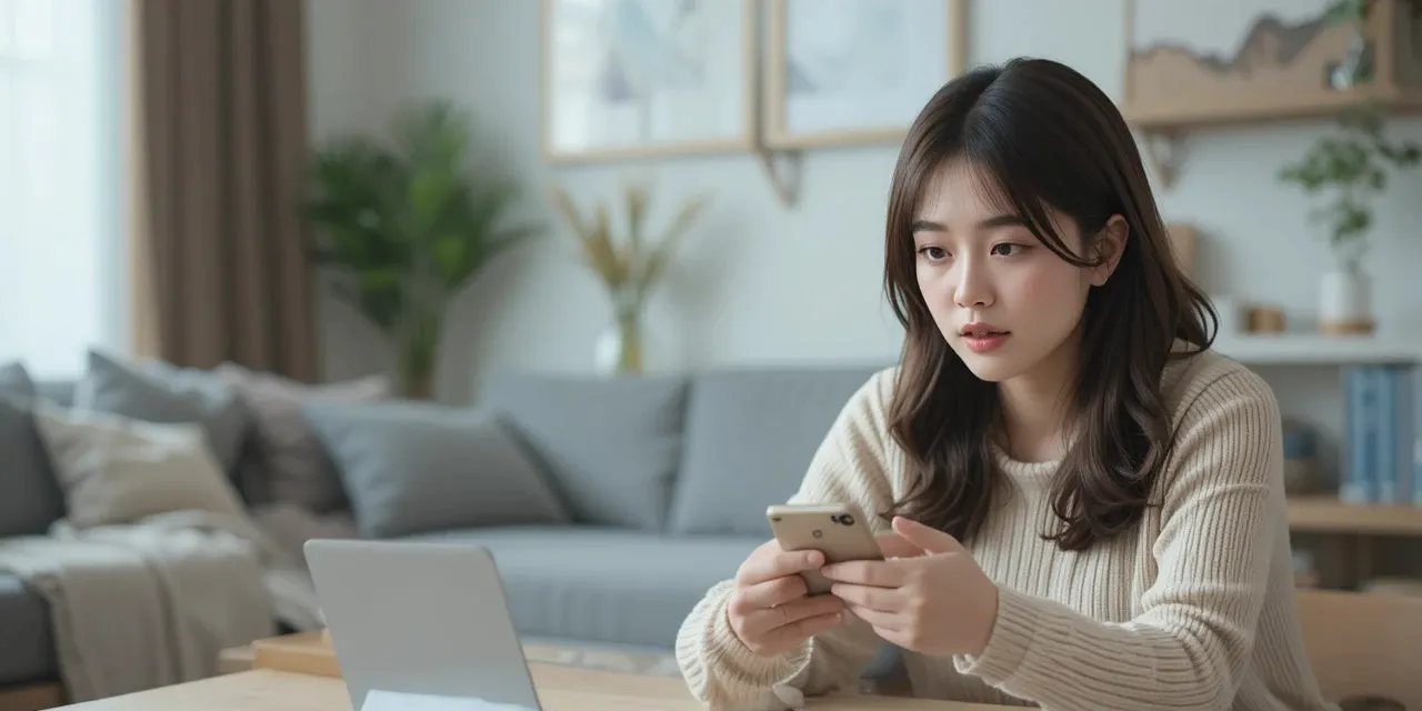 위치 추적 설정을 확인하는 여성의 모습