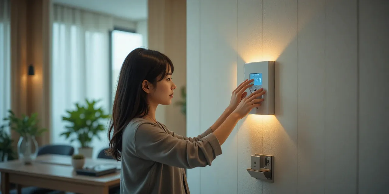 보일러 온도를 조절하는 여성의 모습