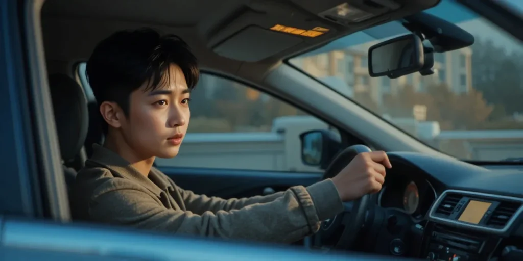 차 내부에서 시동이 걸리지 않아 당황한 운전자의 모습