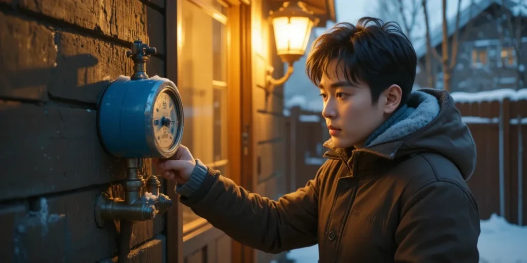 겨울철 수도계량기 상태 점검하는 모습