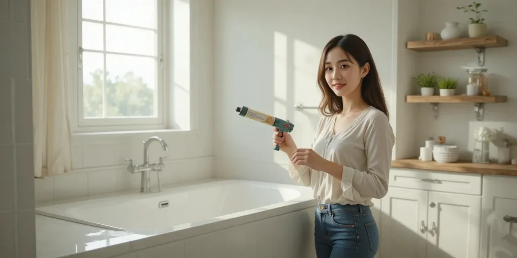 실리콘을 새로 시공한 욕실 모습