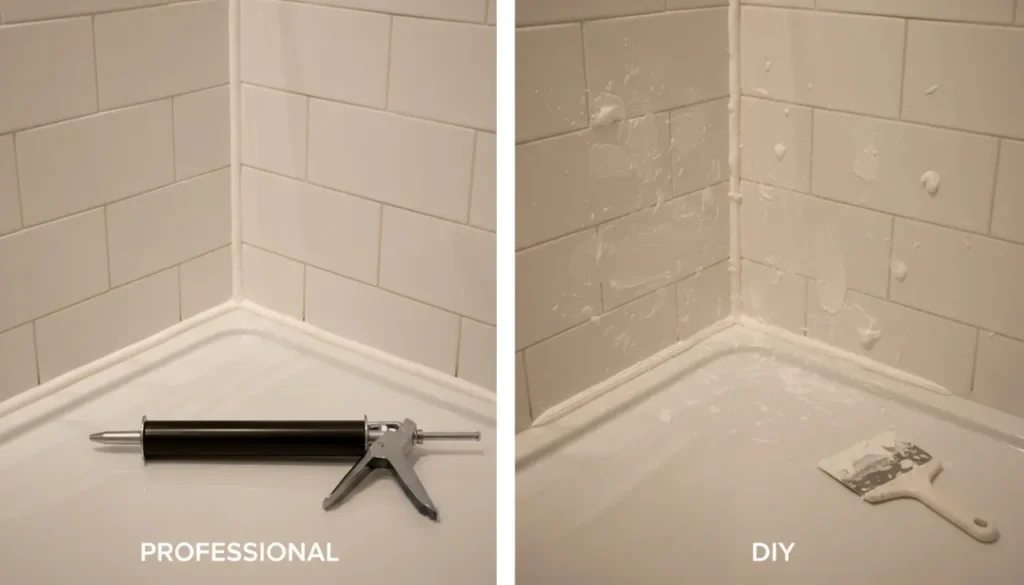 욕실 실리콘 전문가 시공과 셀프 시공의 차이를 비교한 모습