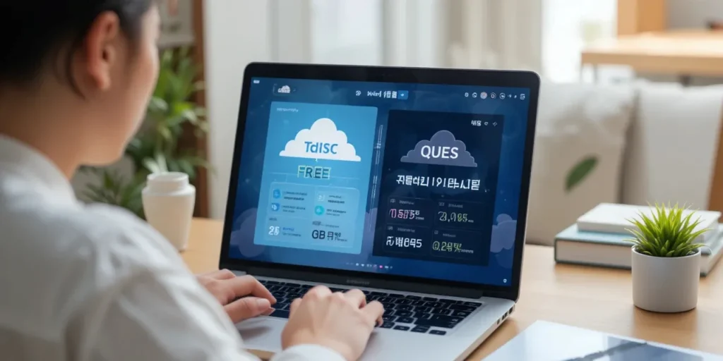 무료와 유료 클라우드 요금제를 비교하는 모습