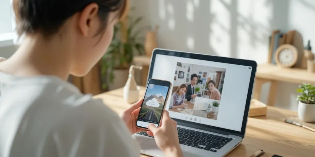 스마트폰 사진을 클라우드로 백업하는 모습
