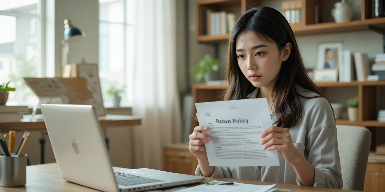 반품 정책을 확인하는 여성의 모습