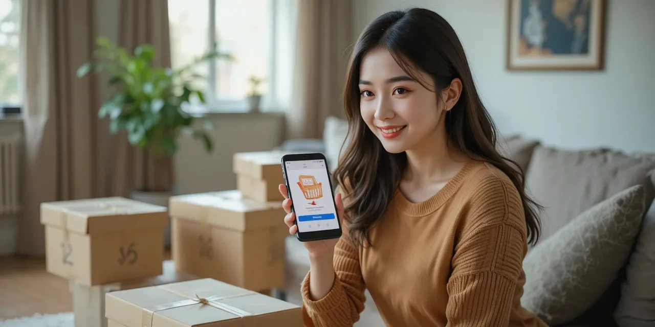 배송 옵션을 확인하고 있는 여성의 모습