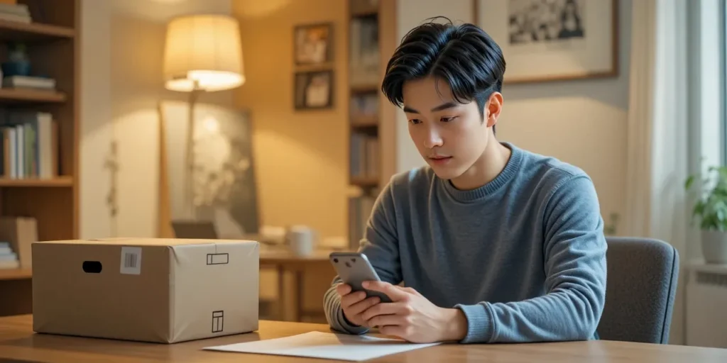 쿠팡 로켓배송 vs 일반배송 차이와 반품 정책 비교 6 스마트폰으로 반품 신청하는 남성의 모습
