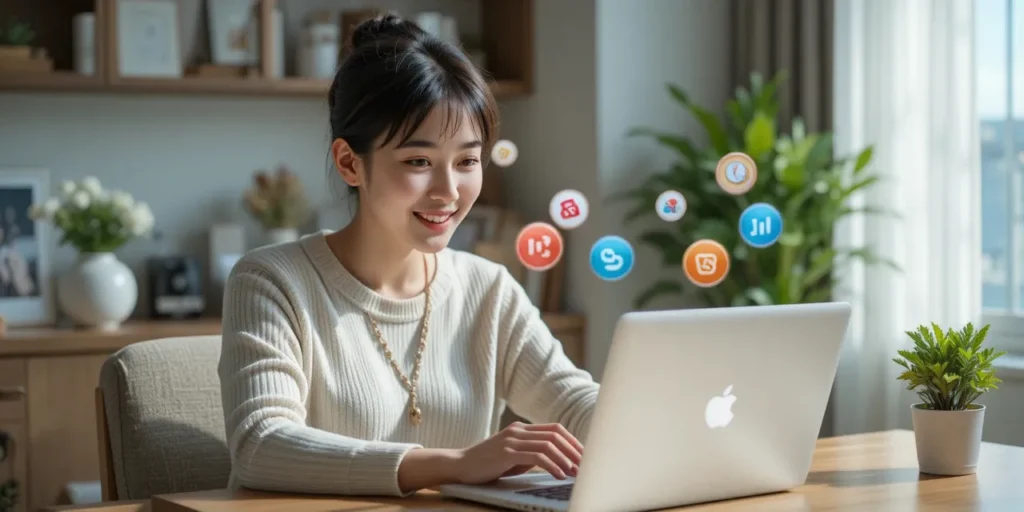 온라인 혜택을 비교하는 여성의 모습