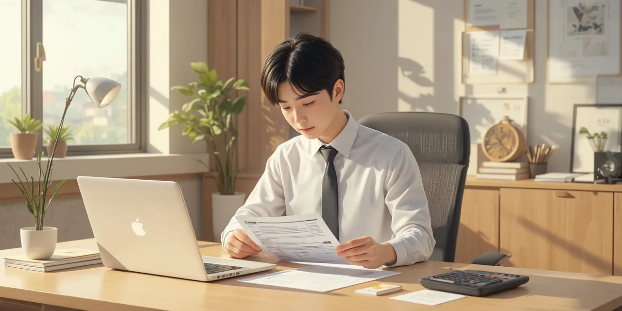연말정산 서류를 확인하는 직장인의 모습