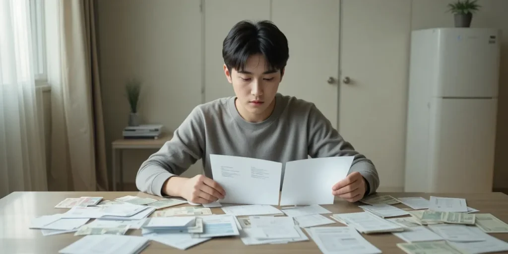 각종 지출 내역을 정리하는 남성의 모습