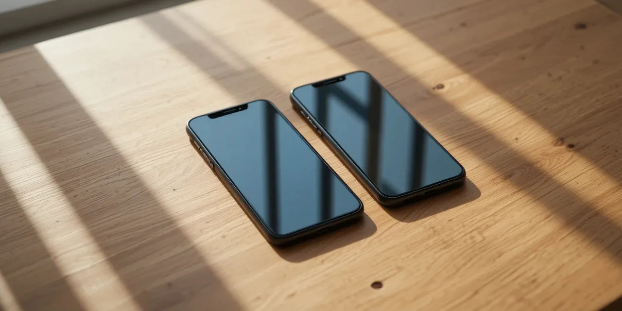 테이블 위에 놓인 스마트폰 비교 장면 모습