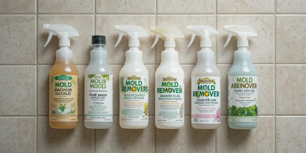 곰팡이 제거제 5종을 비교 정렬한 모습
