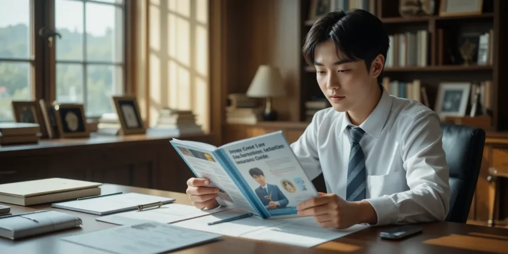 자영업자가 고용보험 안내서를 살펴보는 모습