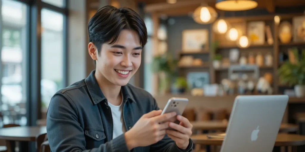 정부 지원 알림을 확인하는 남성의 모습