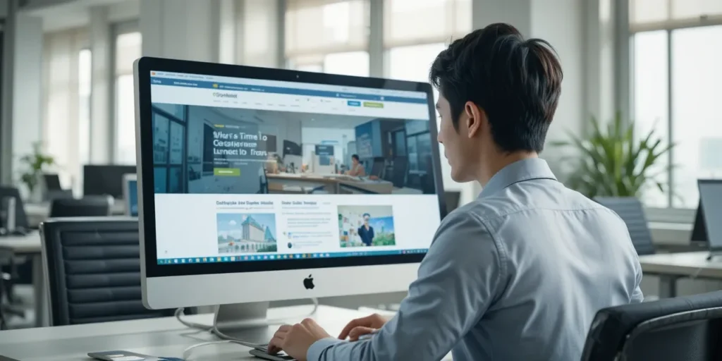 온라인으로 소상공인 실업급여를 신청하는 모습