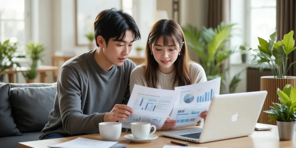 세금 자료를 함께 확인하는 부부의 모습