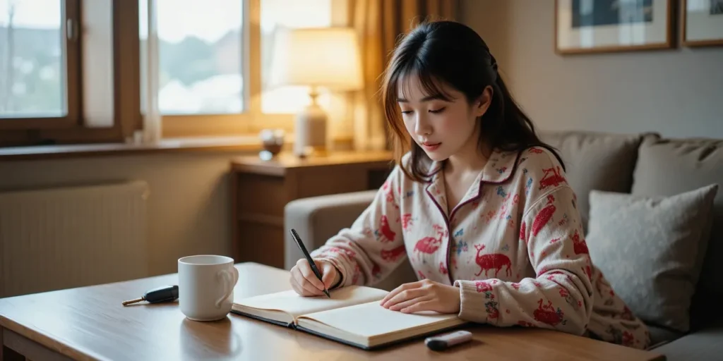겨울철 자동차 예열, 엔진 보호 완벽 가이드 7 따뜻한 집에서 차량 점검표를 작성하는 여성의 모습