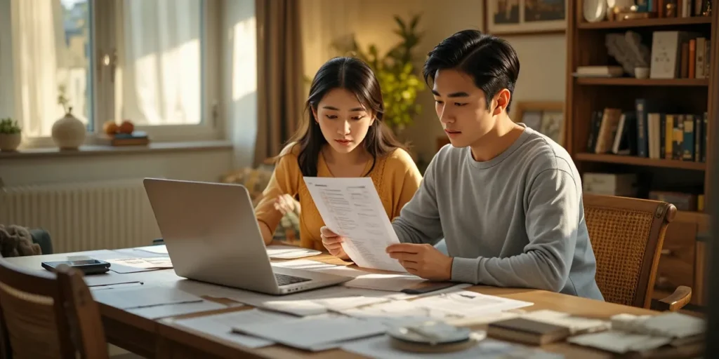 세금 서류를 확인하는 부부의 모습