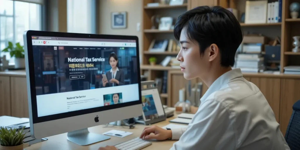 연말정산 간소화 서비스를 조회하는 직장인의 모습