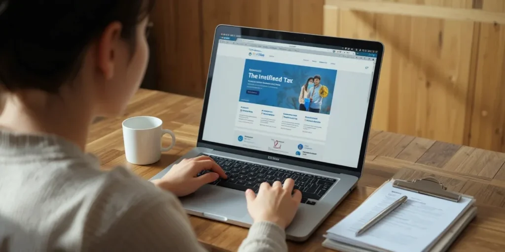 실내에서 노트북으로 연말정산 간소화 자료를 조회하는 모습