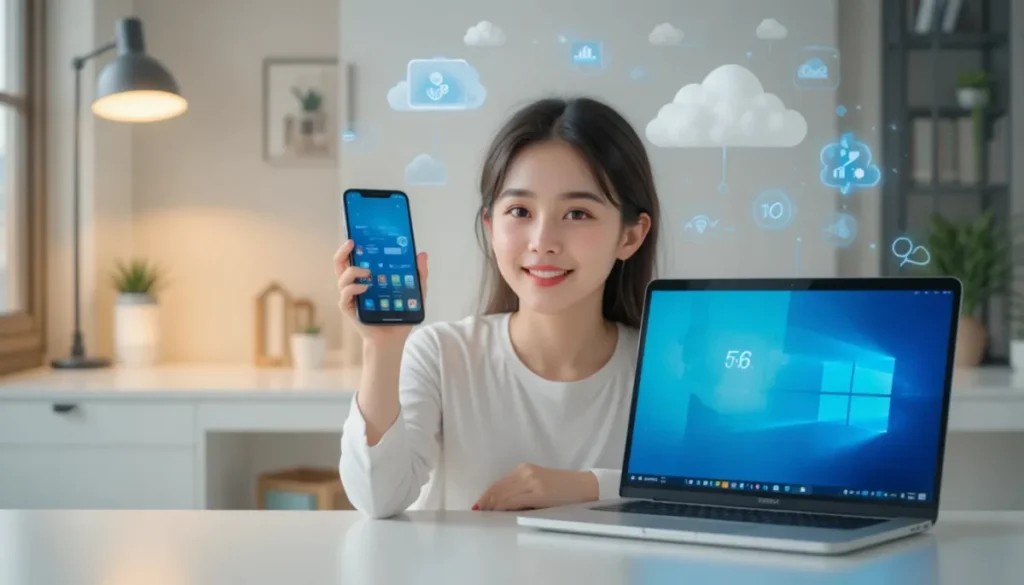 스마트폰과 노트북을 이용한 클라우드 백업 설정 모습