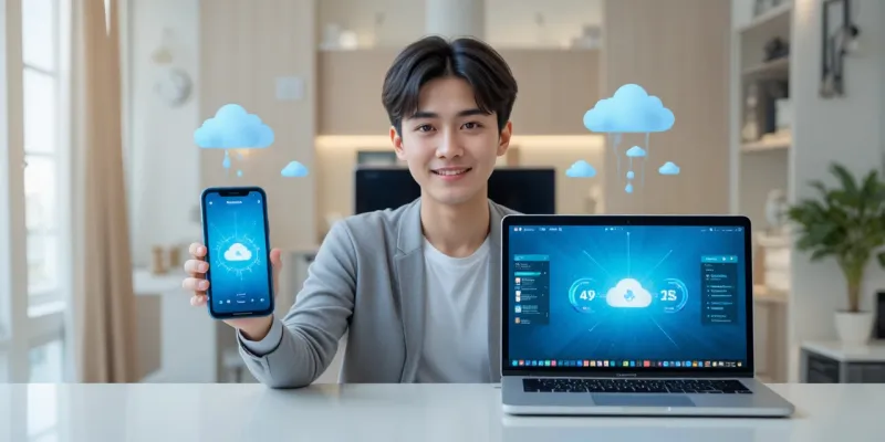 설정된 백업 항목을 점검하고 확인하고 보여주는 남성의 모습