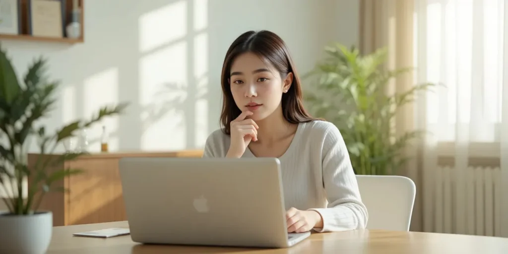 노트북으로 멤버십을 비교 중인 여성의 모습