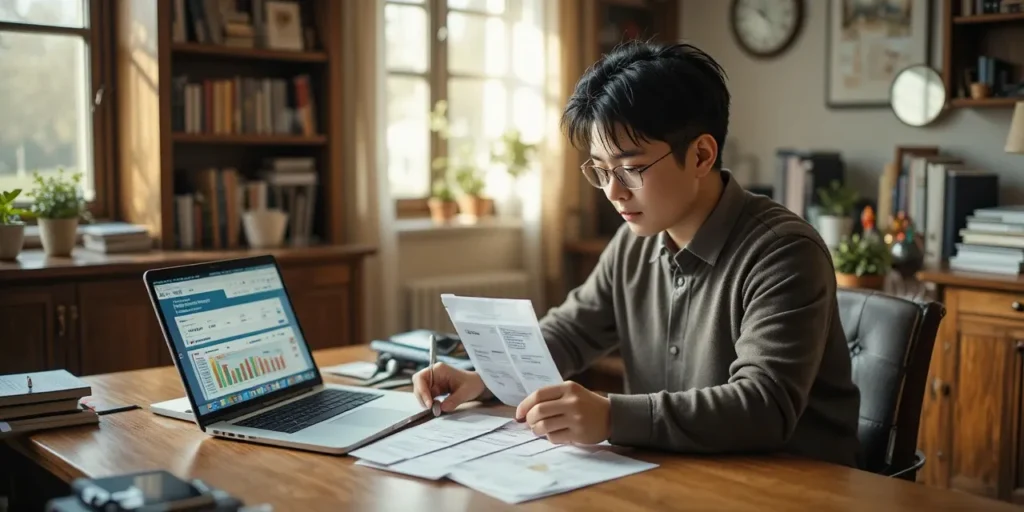 영수증을 정리하며 기준을 확인하는 모습