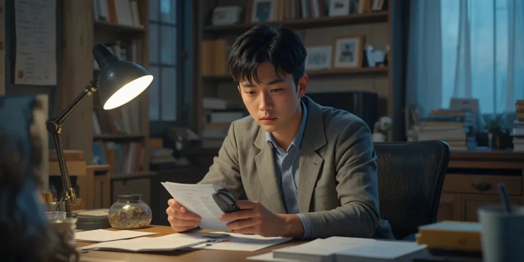 영수증을 찾지 못해 고민하는 남성의 모습